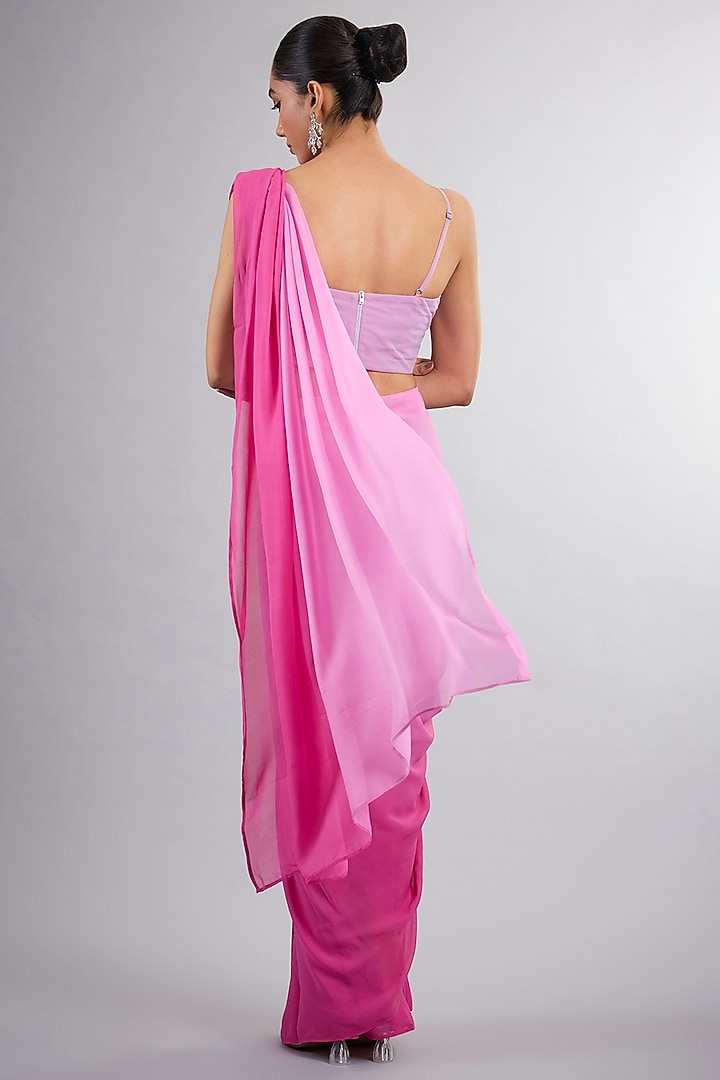 Pink Georgette & Net Ombre Party Wear Saree Set by Vedika Soni at Pernia's Pop Up Shop