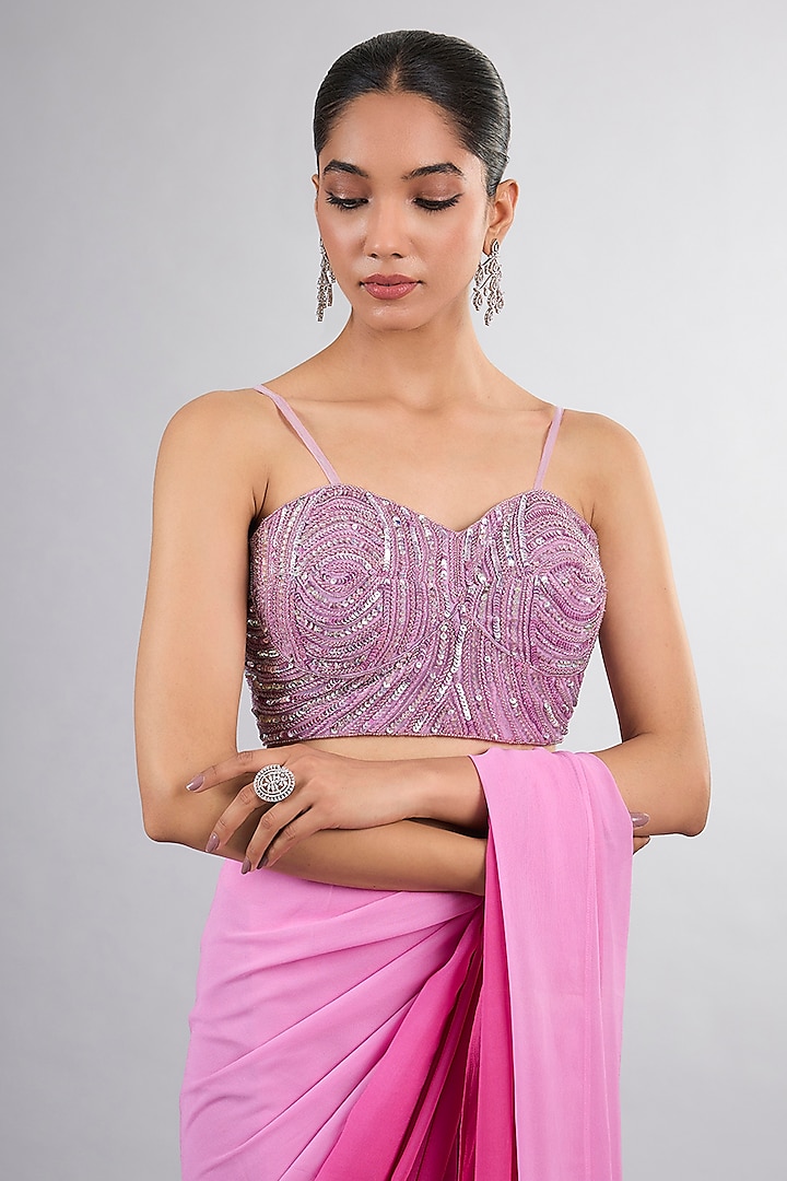 Pink Georgette & Net Ombre Party Wear Saree Set by Vedika Soni at Pernia's Pop Up Shop