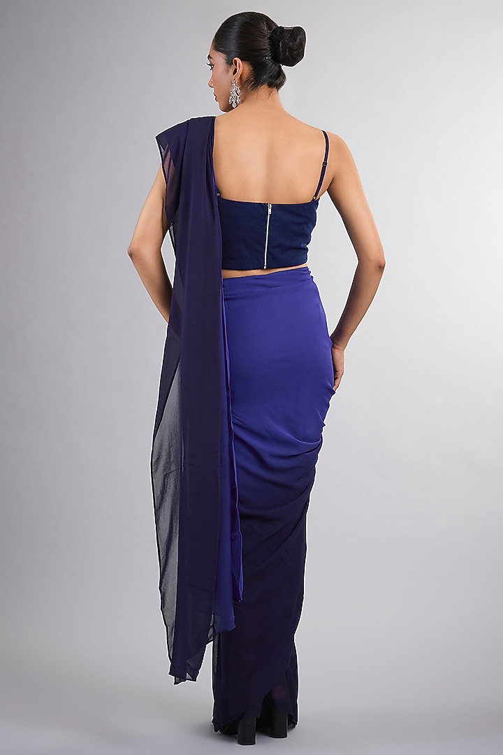 Violet Ombre Georgette & Net Party Wear Saree Set by Vedika Soni at Pernia's Pop Up Shop