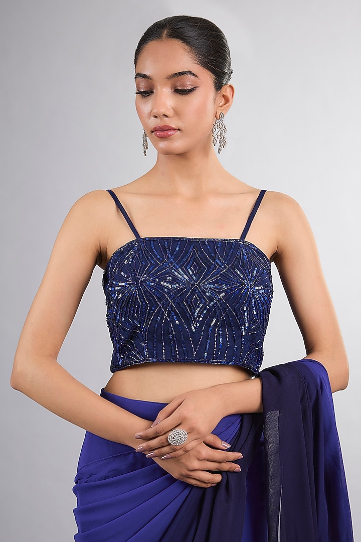 Violet Ombre Georgette & Net Party Wear Saree Set by Vedika Soni at Pernia's Pop Up Shop