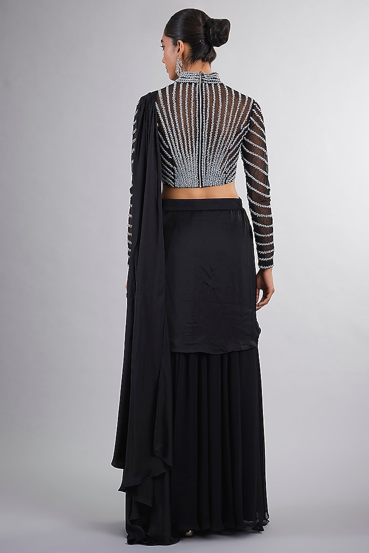 Black Georgette Party Wear Saree Set by Vedika Soni at Pernia's Pop Up Shop
