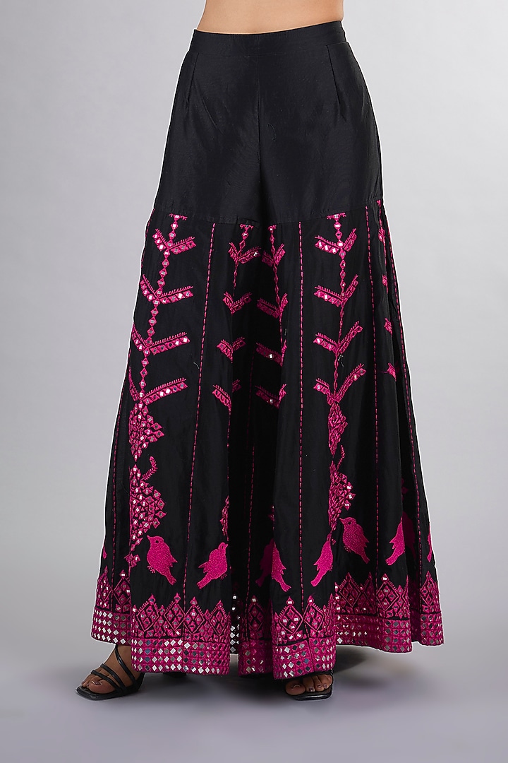 Black Chanderi Hand & Machine Embroidered Wedding Sharara Set by Vedika Soni at Pernia's Pop Up Shop