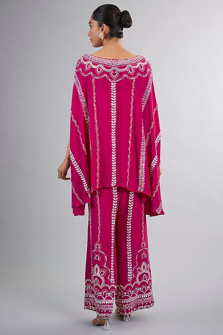 Pink Crepe Hand Embroidered Kaftan Set by Vedika Soni at Pernia's Pop Up Shop