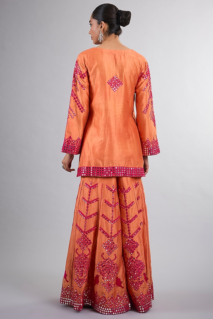Orange Chanderi Hand & Machine Embroidered Wedding Sharara Set by Vedika Soni at Pernia's Pop Up Shop