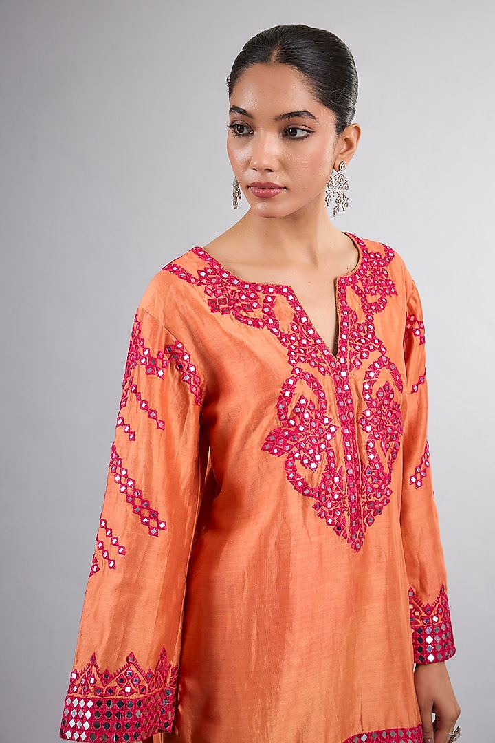 Orange Chanderi Hand & Machine Embroidered Wedding Sharara Set by Vedika Soni at Pernia's Pop Up Shop