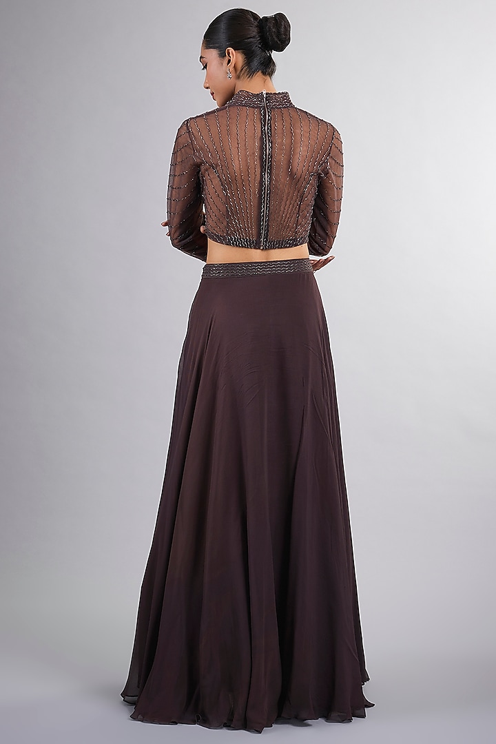 Brown Georgette Embroidered Lehenga Set by Vedika Soni at Pernia's Pop Up Shop