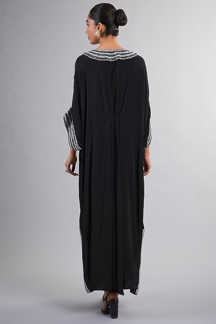 Black Crepe Hand Embroidered Kaftan by Vedika Soni at Pernia's Pop Up Shop