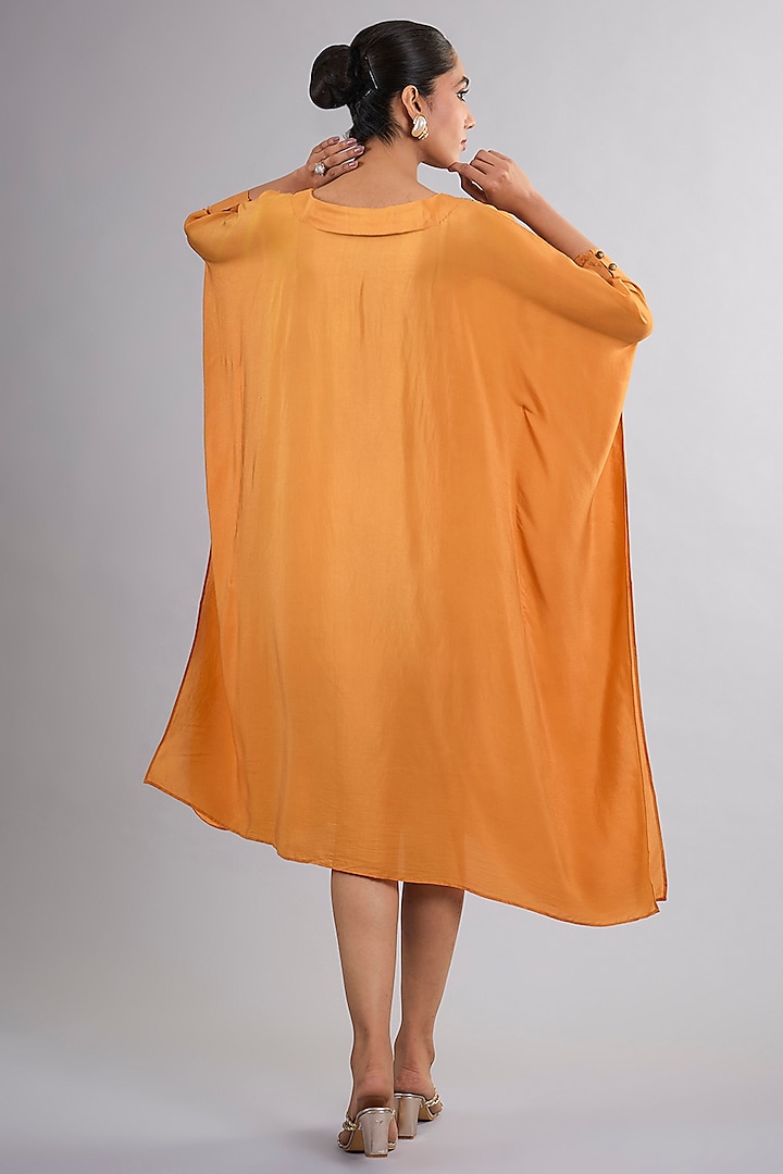 Orange Crepe Hand Embroidered Kaftan by Vedika Soni at Pernia's Pop Up Shop