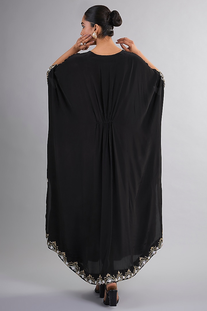 Black Crepe Hand Embroidered Kaftan by Vedika Soni at Pernia's Pop Up Shop