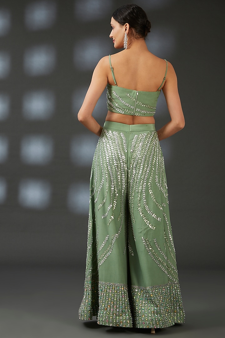 Green Crepe Embroidered Bridal Sharara Set by Vedika Soni at Pernia's Pop Up Shop