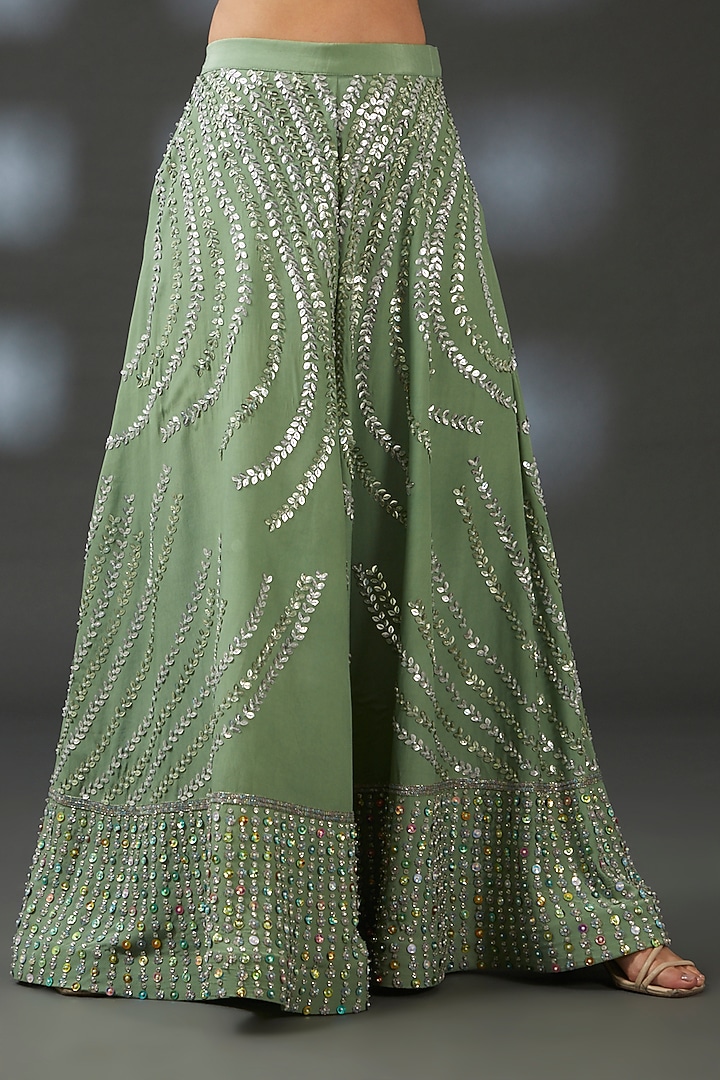 Green Crepe Embroidered Bridal Sharara Set by Vedika Soni at Pernia's Pop Up Shop