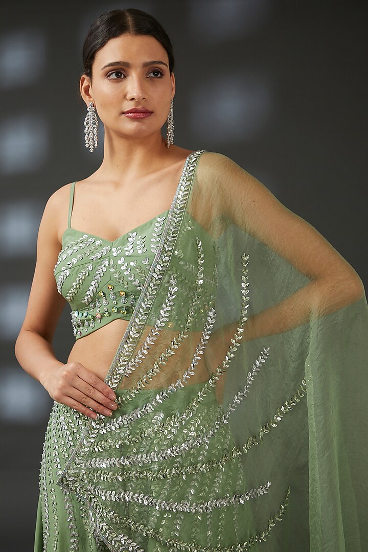 Green Crepe Embroidered Bridal Sharara Set by Vedika Soni at Pernia's Pop Up Shop
