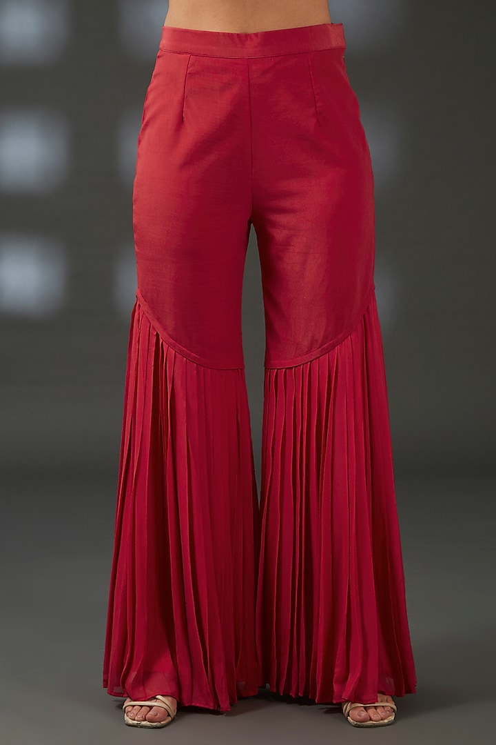 Red Georgette Party Wear Sharara Set by Vedika Soni at Pernia's Pop Up Shop