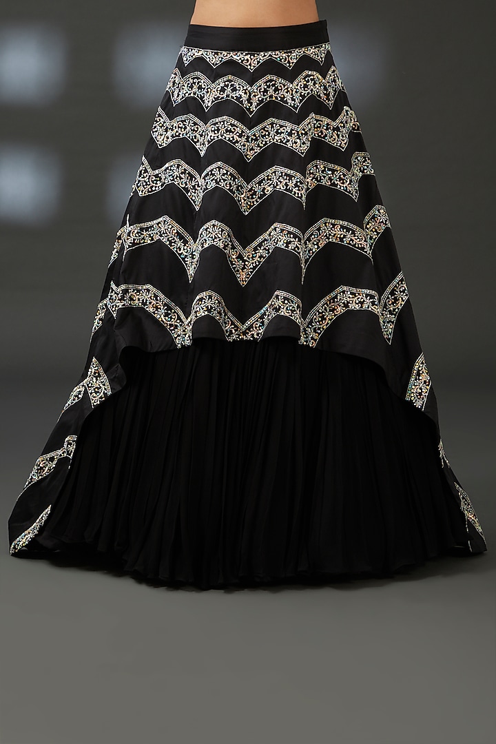 Black Silk & Georgette Hand Embroidered Wedding Lehenga Set by Vedika Soni at Pernia's Pop Up Shop