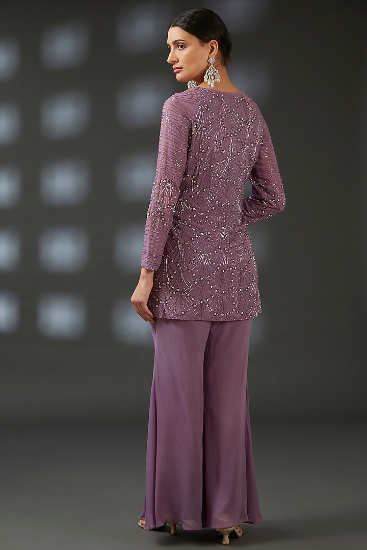 Mauve Georgette Wedding Sharara Set by Vedika Soni at Pernia's Pop Up Shop