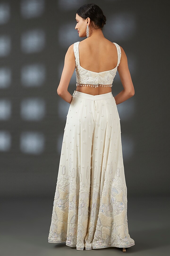 Ivory Crepe Hand Embroidered Bridal Sharara Set by Vedika Soni at Pernia's Pop Up Shop