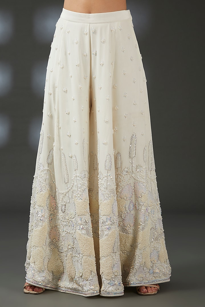 Ivory Crepe Hand Embroidered Bridal Sharara Set by Vedika Soni at Pernia's Pop Up Shop