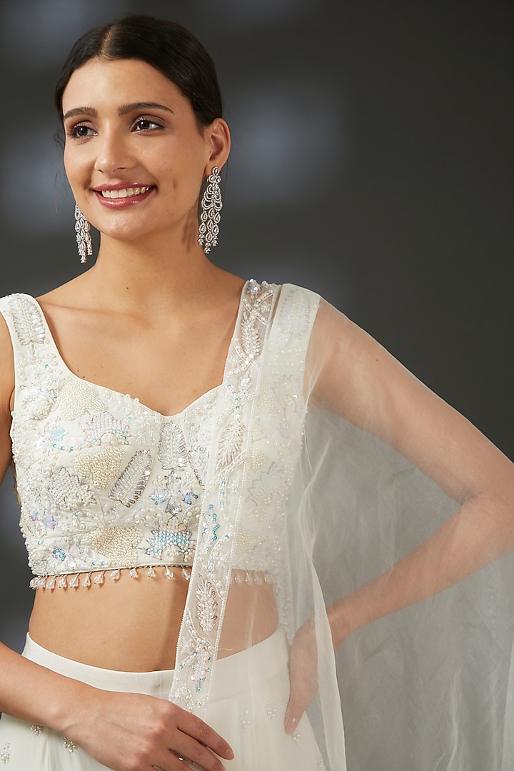 Ivory Crepe Hand Embroidered Bridal Sharara Set by Vedika Soni at Pernia's Pop Up Shop