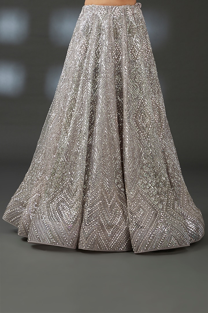 Purple Net & Crepe Hand Embroidered Wedding Lehenga Set by Vedika Soni at Pernia's Pop Up Shop