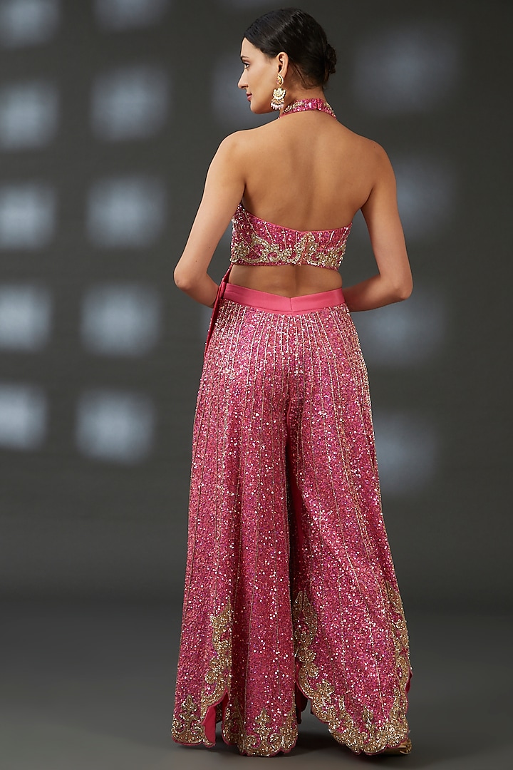 Pink Crepe Hand Embroidered Bridal Sharara Set by Vedika Soni at Pernia's Pop Up Shop