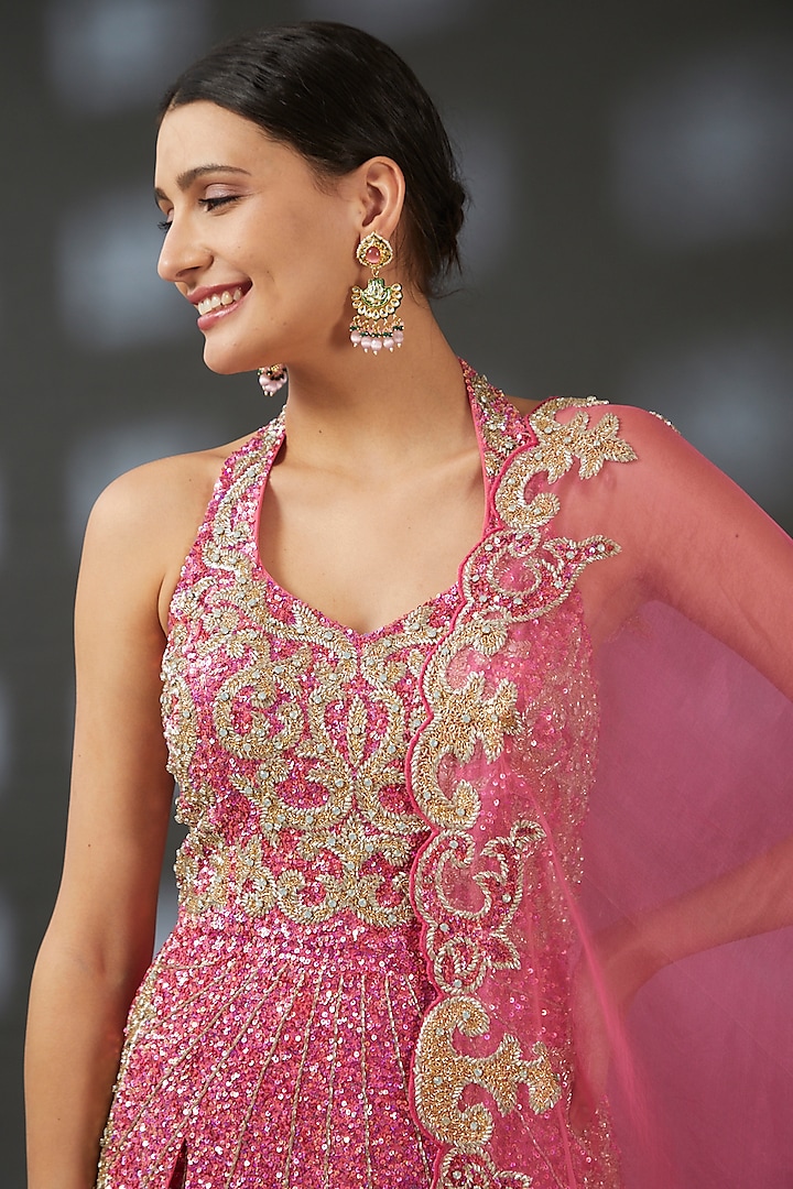 Pink Crepe Hand Embroidered Bridal Sharara Set by Vedika Soni at Pernia's Pop Up Shop