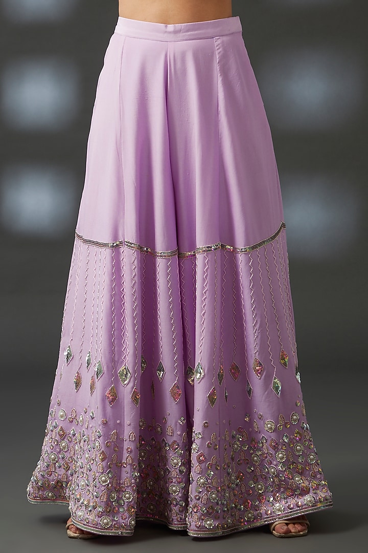 Lilac Crepe & Net Hand Embroidered Bridal Sharara Set by Vedika Soni at Pernia's Pop Up Shop