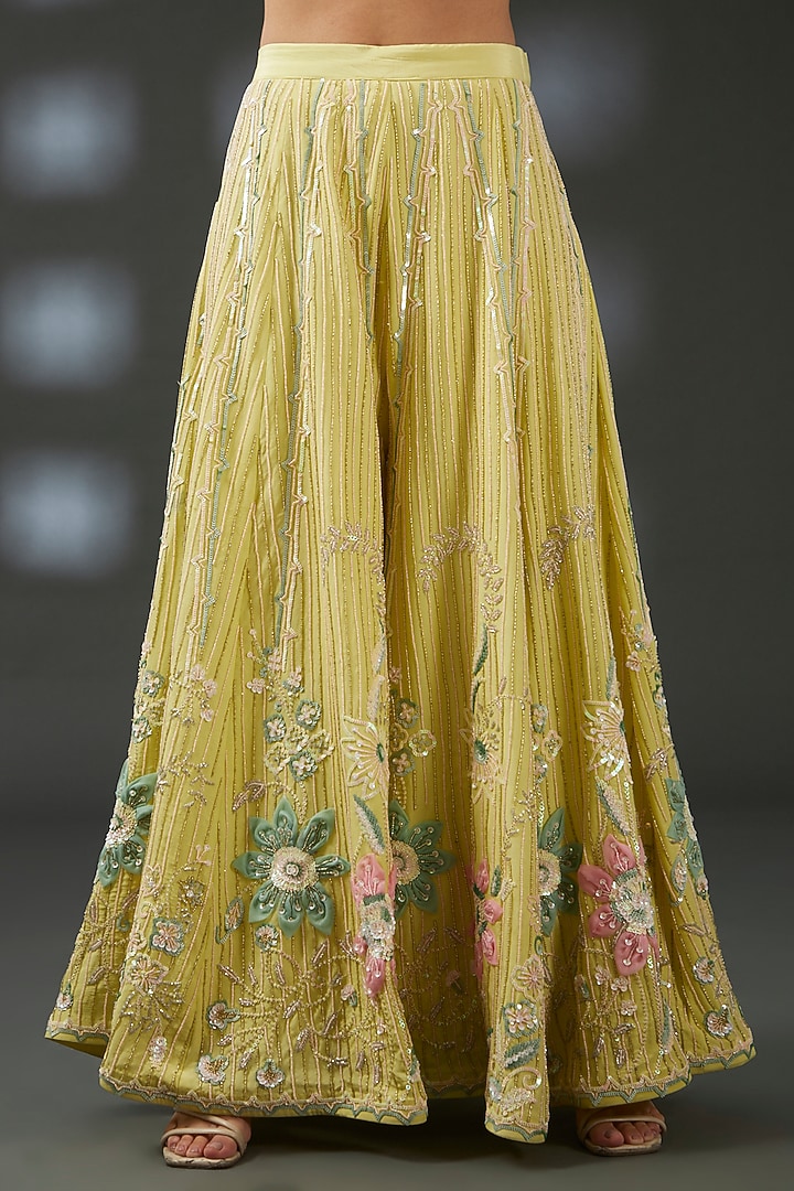 Yellow Crepe Embroidered Bridal Sharara Set by Vedika Soni at Pernia's Pop Up Shop