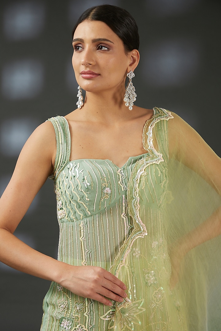 Yellow Crepe Embroidered Bridal Sharara Set by Vedika Soni at Pernia's Pop Up Shop