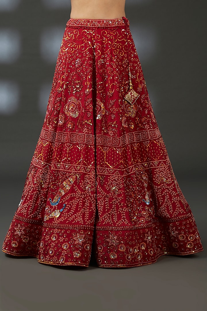 Red Crepe Hand Embroidered Wedding Lehenga Set by Vedika Soni at Pernia's Pop Up Shop