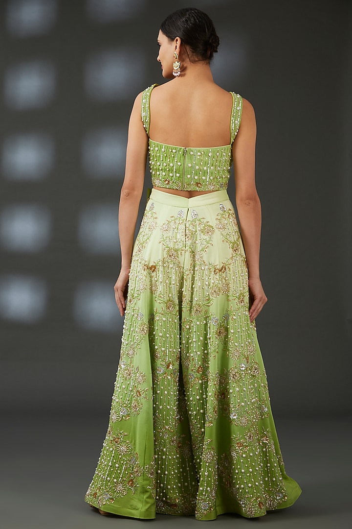 Green Crepe Ombre Embroidered Bridal Sharara Set by Vedika Soni at Pernia's Pop Up Shop