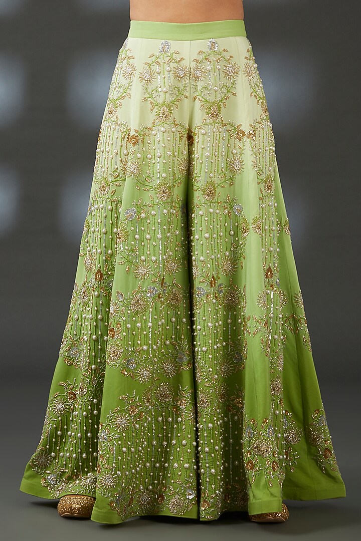 Green Crepe Ombre Embroidered Bridal Sharara Set by Vedika Soni at Pernia's Pop Up Shop