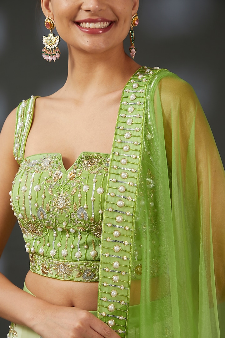 Green Crepe Ombre Embroidered Bridal Sharara Set by Vedika Soni at Pernia's Pop Up Shop