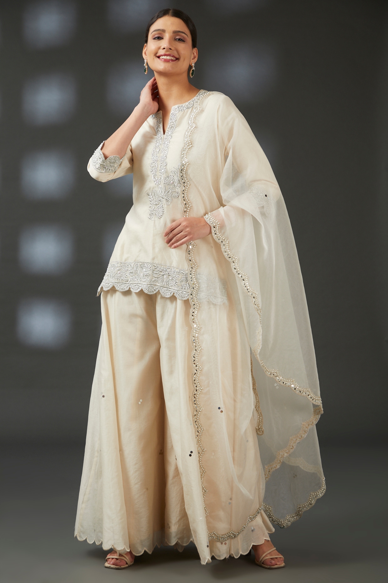 Shop White Kamdani Embroidered Sharara Set for Women Online from