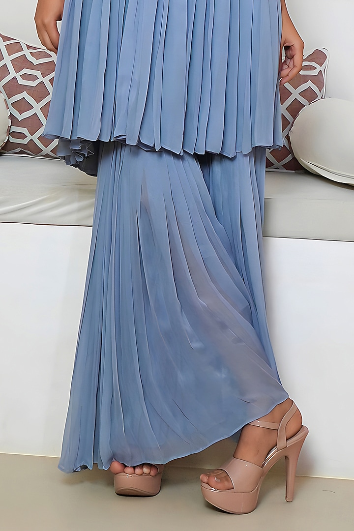Grey Georgette Hand Embroidered Party Wear Sharara Set by Vedika Soni at Pernia's Pop Up Shop