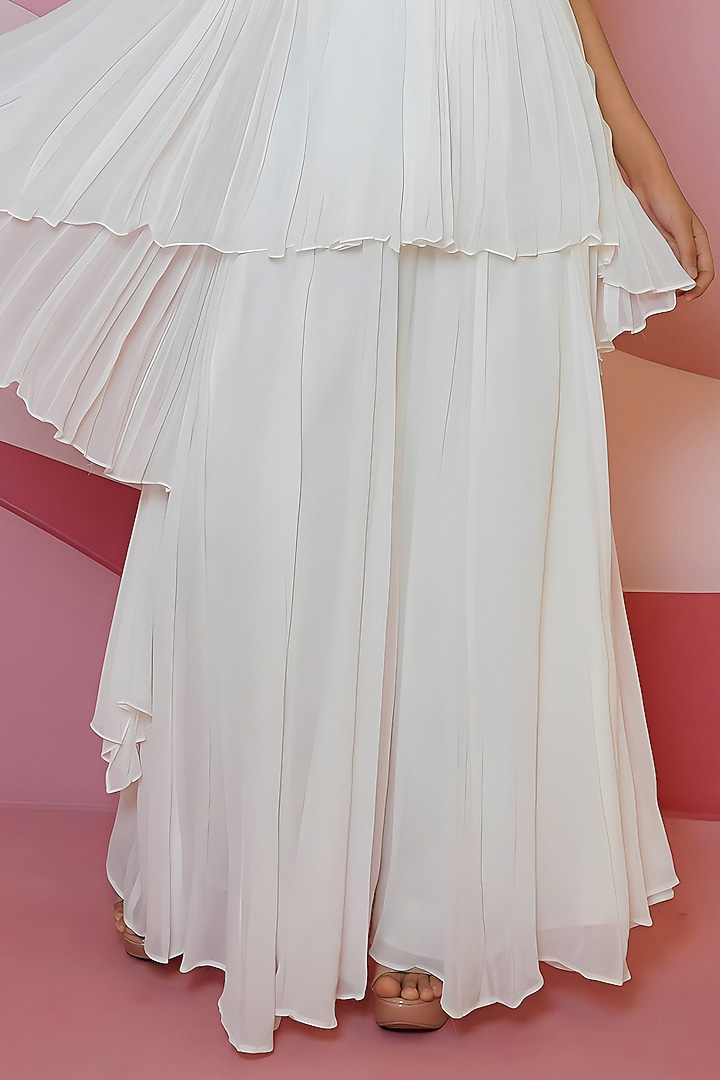 Ivory Georgette Hand Embroidered Party Wear Sharara Set by Vedika Soni at Pernia's Pop Up Shop