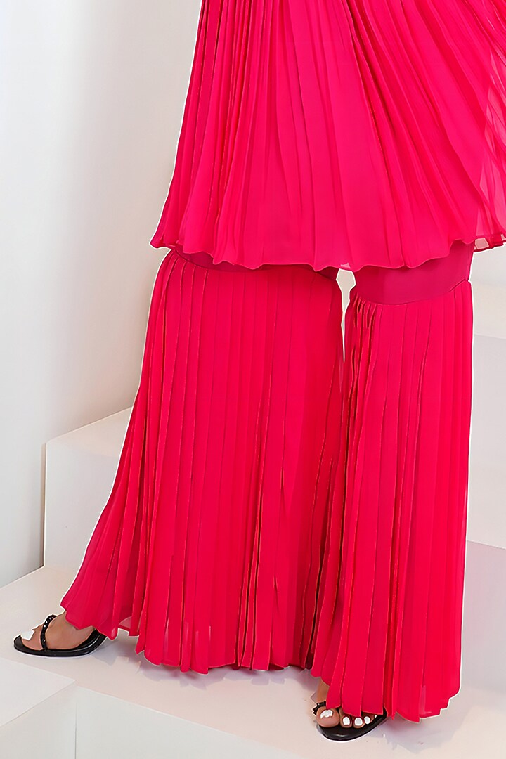 Electric Pink Georgette Hand Embroidered Party Wear Sharara Set by Vedika Soni at Pernia's Pop Up Shop