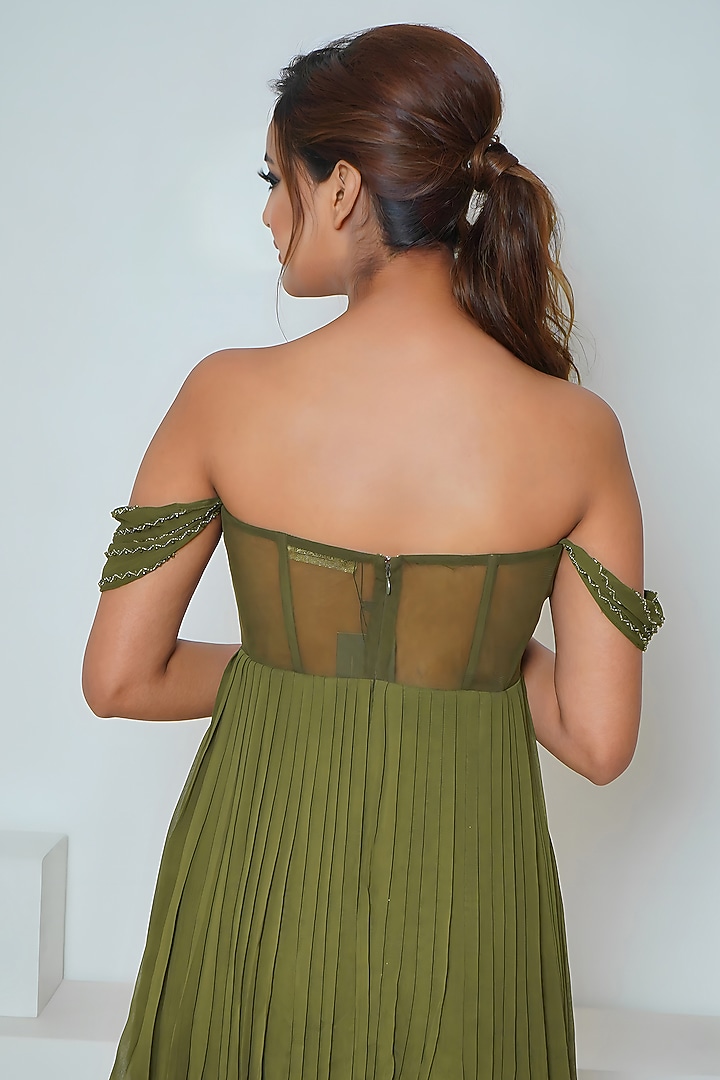 Mehendi Green Georgette Party Wear Sharara Set by Vedika Soni at Pernia's Pop Up Shop