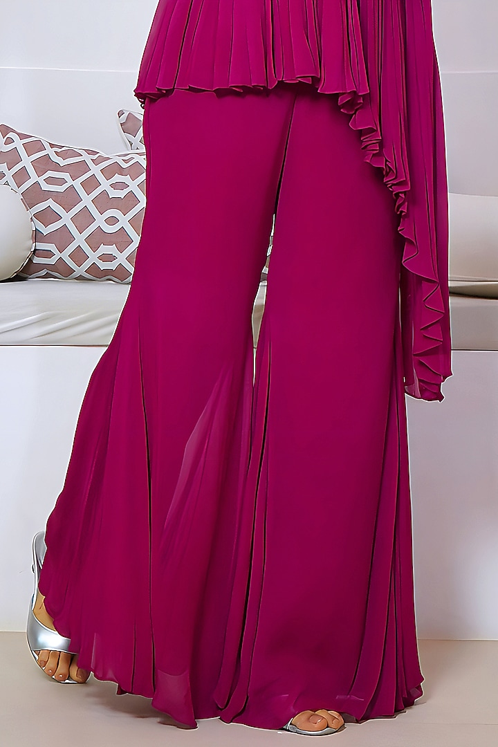 Wine Georgette Hand Embroidered Party Wear Sharara Set by Vedika Soni at Pernia's Pop Up Shop