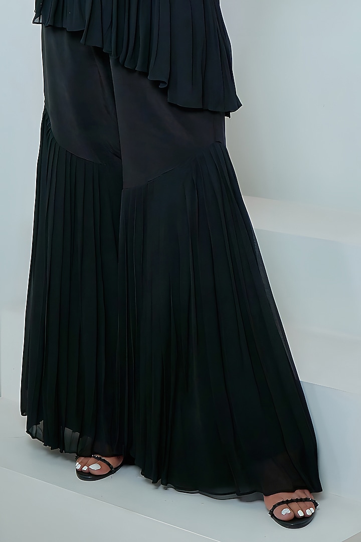Black Georgette Hand Embroidered Party Wear Sharara Set by Vedika Soni at Pernia's Pop Up Shop