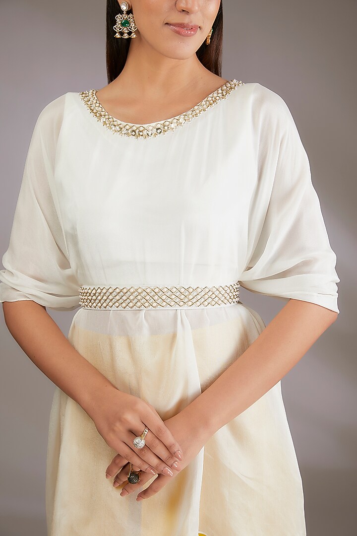 Ivory Georgette Hand Embroidered Kurta Set by Vedika Soni at Pernia's Pop Up Shop