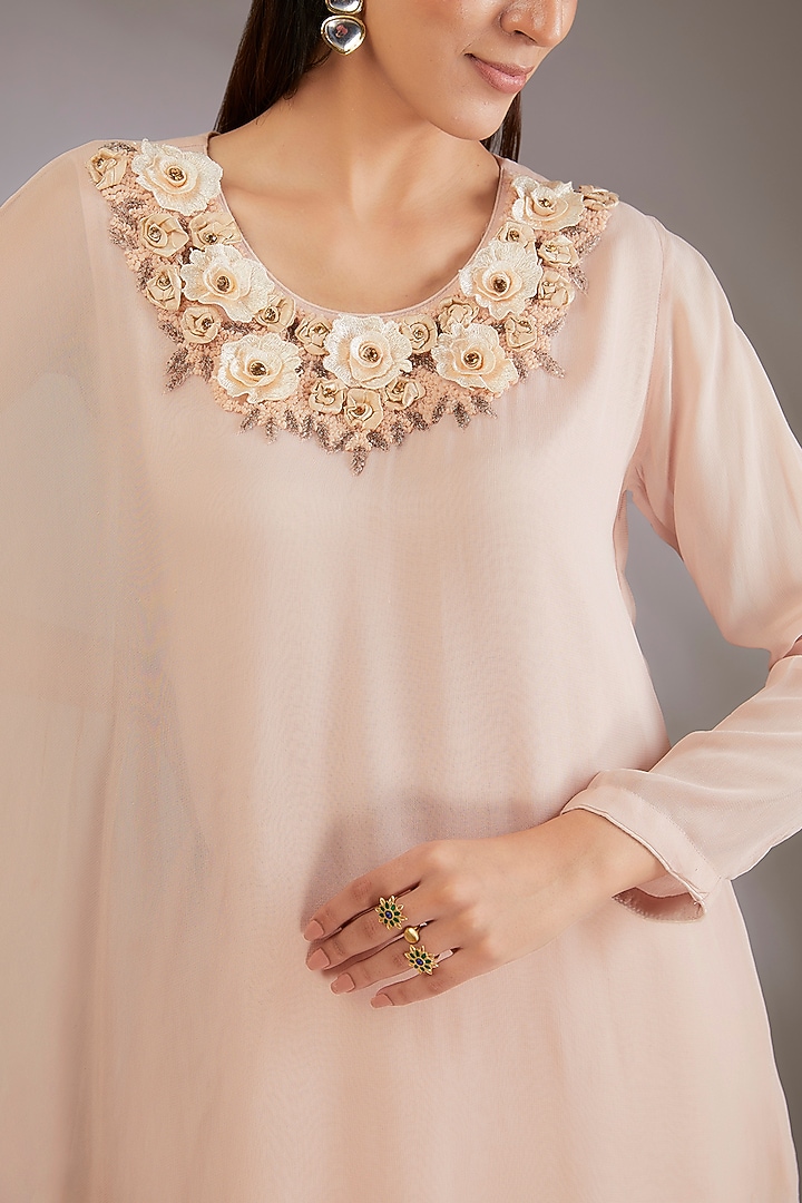 Pink Georgette Hand Embroidered Co-Ord Set by Vedika Soni at Pernia's Pop Up Shop