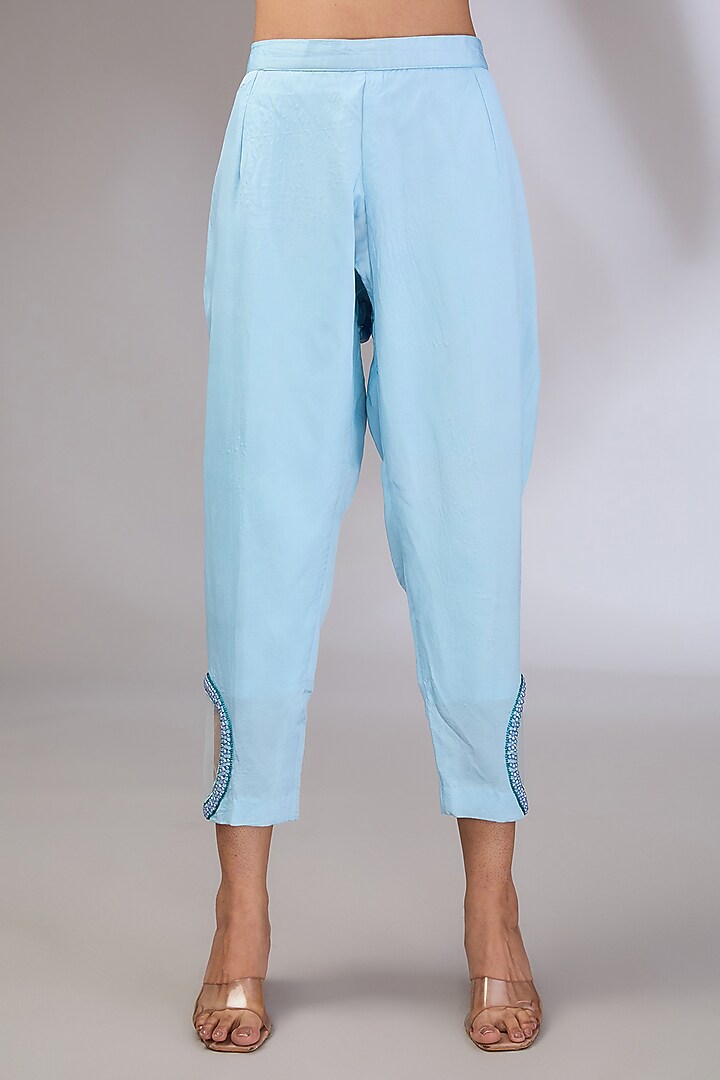 Ice Blue Organza Hand Embroidered Kurta Set by Vedika Soni at Pernia's Pop Up Shop