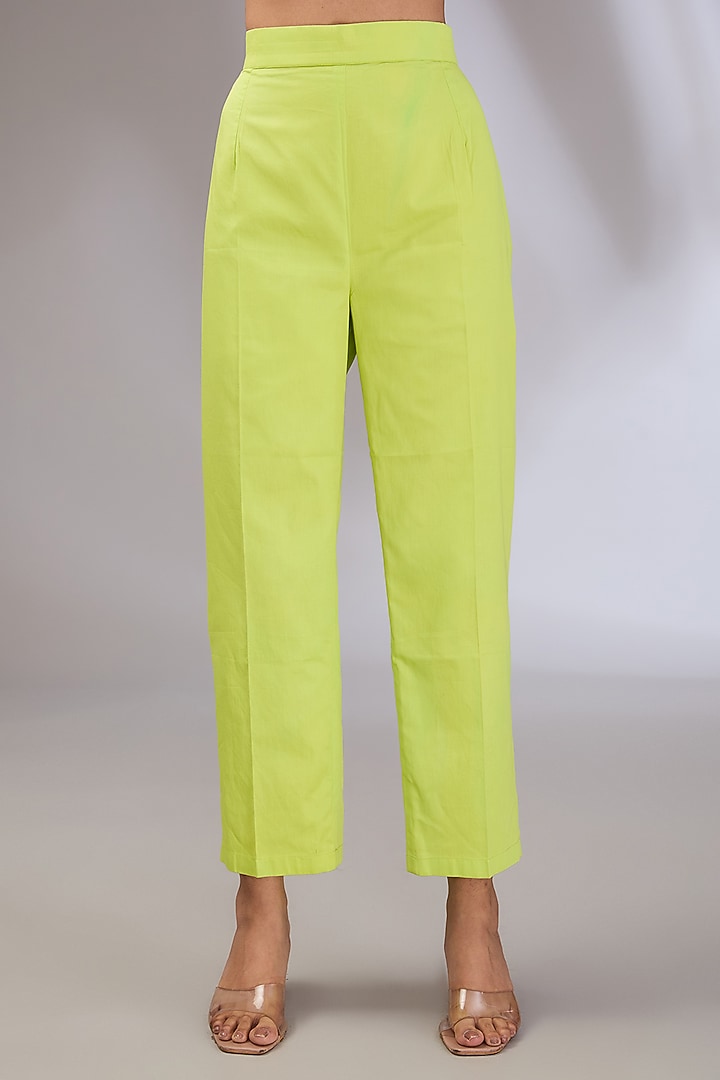 Neon Green Cotton Hand Embroidered Kurta Set by Vedika Soni at Pernia's Pop Up Shop