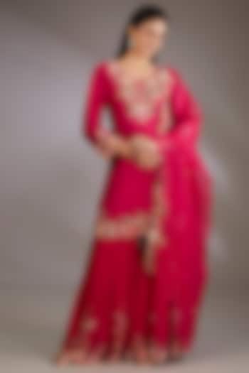 Red Georgette Hand Embroidered Wedding Sharara Set by Vedika Soni at Pernia's Pop Up Shop