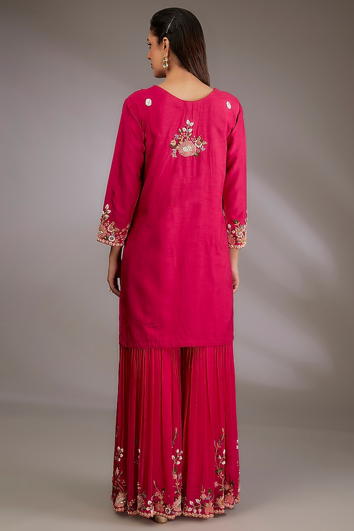 Red Georgette Hand Embroidered Wedding Sharara Set by Vedika Soni at Pernia's Pop Up Shop