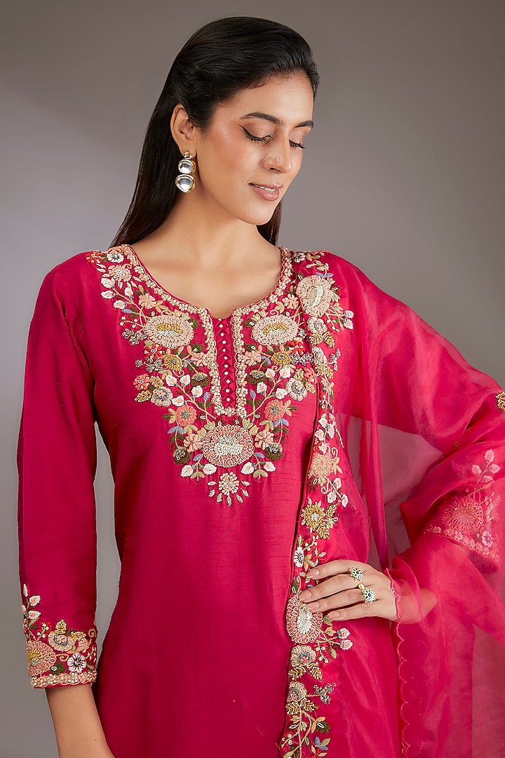 Red Georgette Hand Embroidered Wedding Sharara Set by Vedika Soni at Pernia's Pop Up Shop
