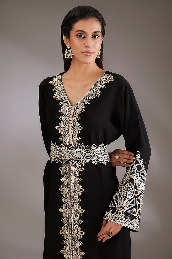 Black Crepe Machine Embroidered Kaftan by Vedika Soni at Pernia's Pop Up Shop