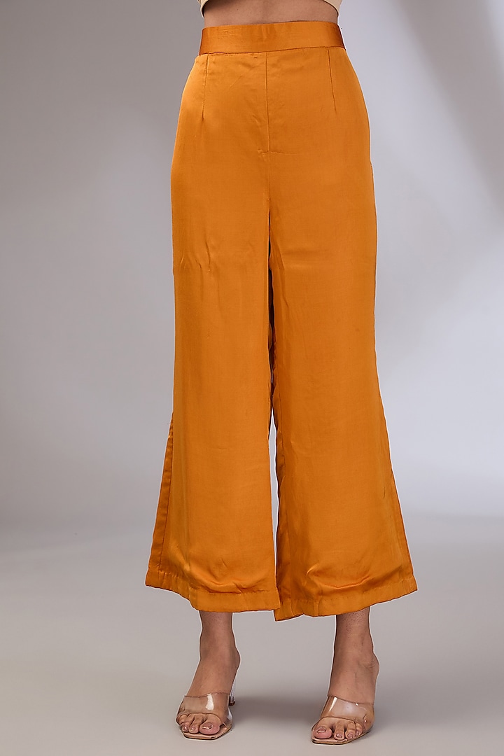 Orange Satin Hand Embroidered Co-Ord Set by Vedika Soni at Pernia's Pop Up Shop