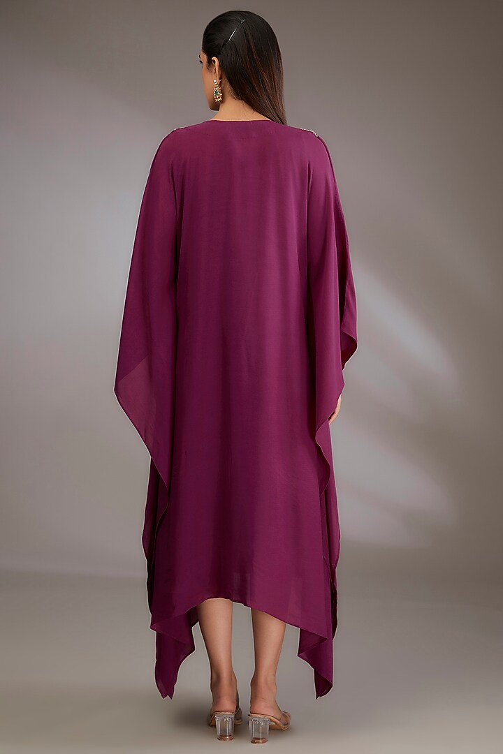Wine Georgette Machine Embroidered Kaftan by Vedika Soni at Pernia's Pop Up Shop