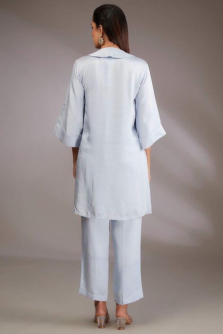 Ice Blue Cotton Hand Embroidered Co-Ord Set by Vedika Soni at Pernia's Pop Up Shop
